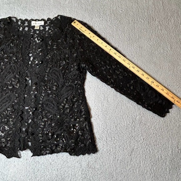 S.M Collection Top Womens S Black Lace‎ Beaded Dressy Embellished Holiday Party - Picture 8 of 11